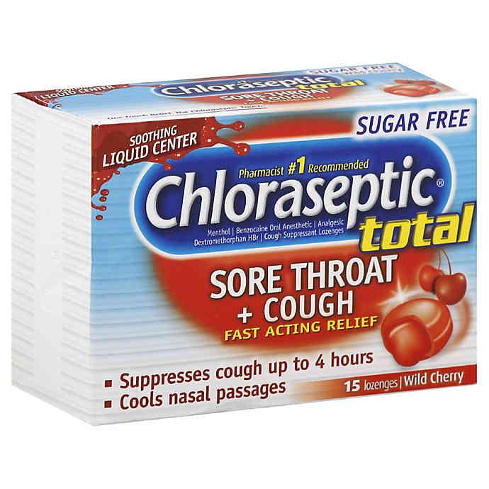 Chloraseptic Total Sore Throat + Cough 15 Wild Cherry Lozenges with Liquid Center