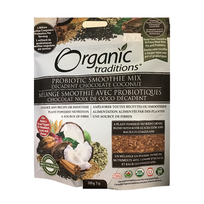 Probiotic Smoothie Mix Decadent Chocolate Coconut Organic Traditions
