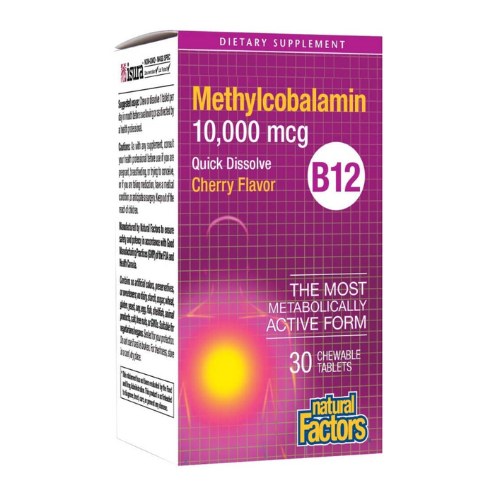 Methylcobalamin 10,000mcg B12 Quick Dissolve Cherry Flavour 30 Tablets Natural Factors