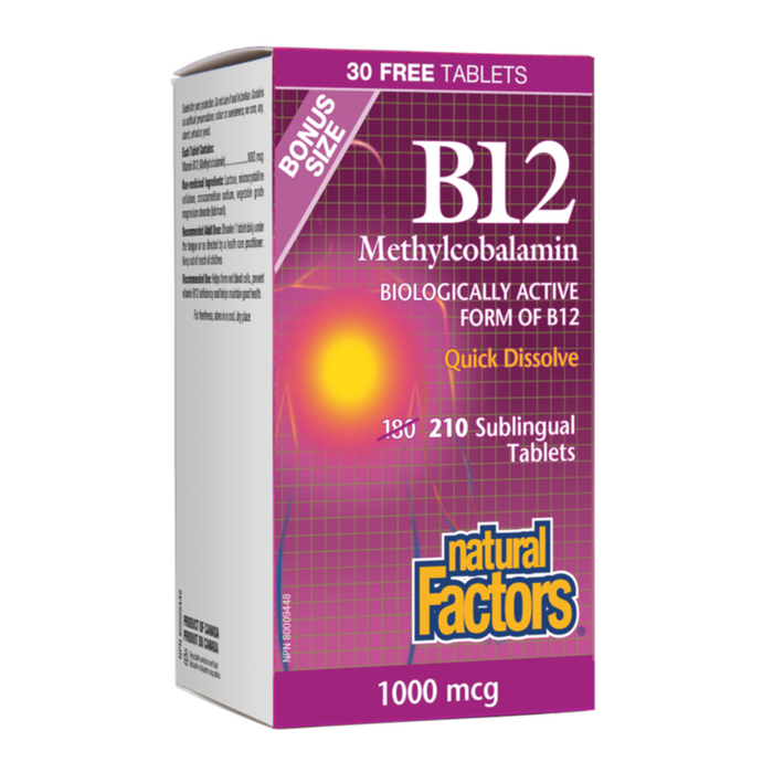 Methylcobalamin 1000mcg B12 Quick Dissolve 210 Tablets Bonus Size Natural Factors