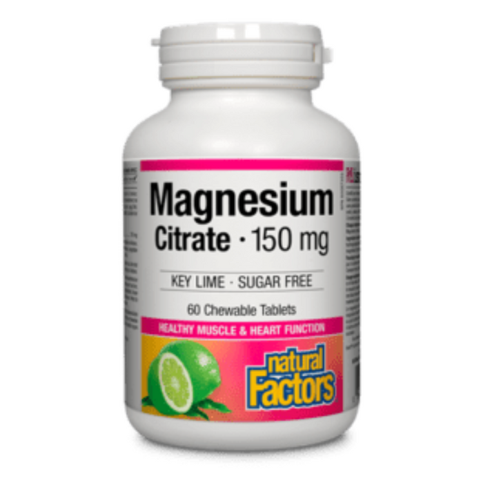 Magnesium Citrate 150mg 60 Chewable Tablets Key Lime Flavour Natural Factors