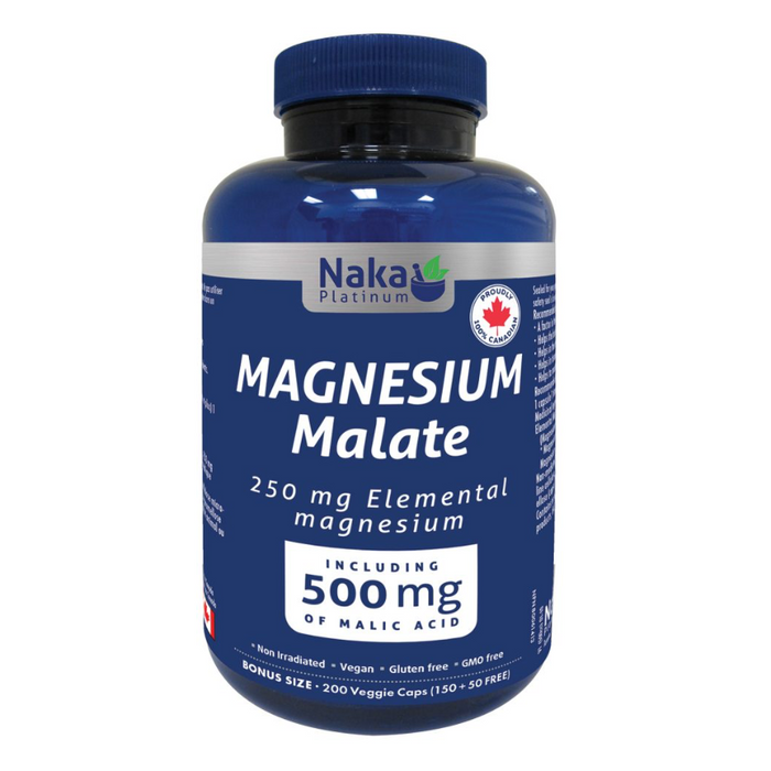 Magnesium Malate 250mg with 500mg Malic Acid 200 Capsules Naka