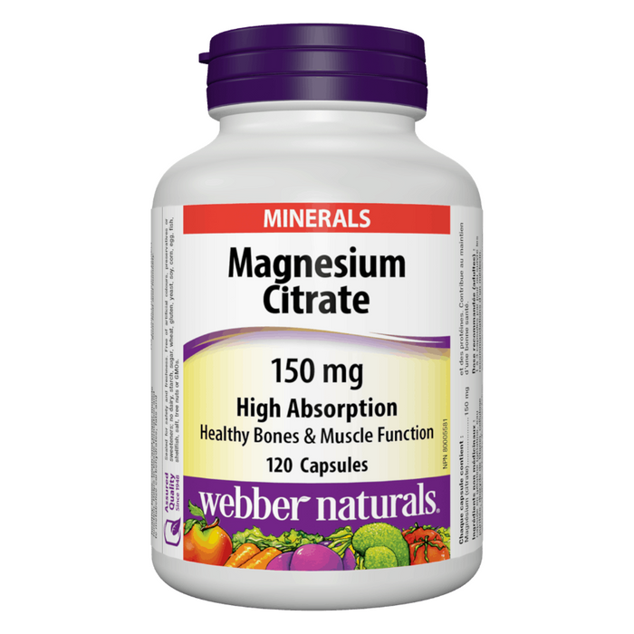 Magnesium Citrate 150mg High Absorption 120 Capsules Webber Naturals