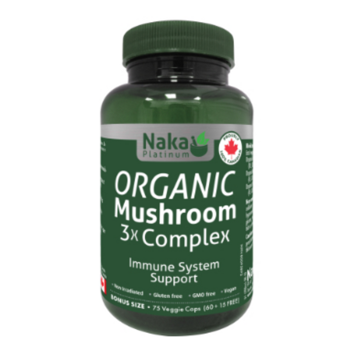 Organic Mushroom 3x Complex Immune System Support 75 Capsules Naka