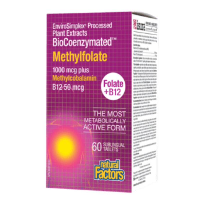 Methylfolate 1000mcg plus Methylcobalamin B12 50mcg Folate + B12 60 Sublingual Tablets Natural Factors