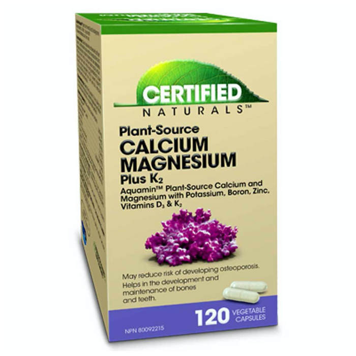 Plant-Source Calcium Magnesium Plus K2 120 Capsules Certified Naturals