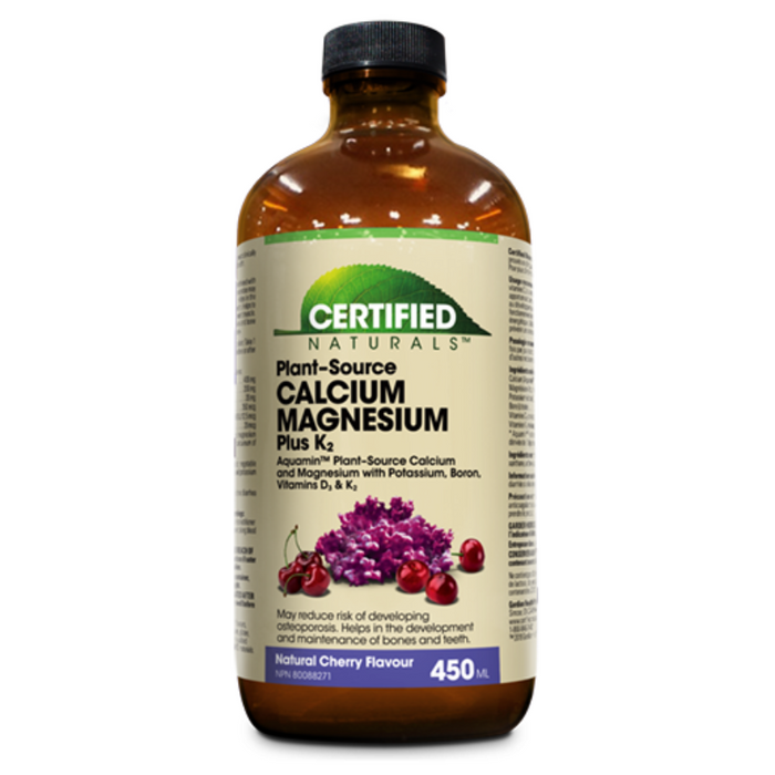 Plant-Source Calcium Magnesium Plus K2 450ml Natural Cherry Flavour Liquid Certified Naturals