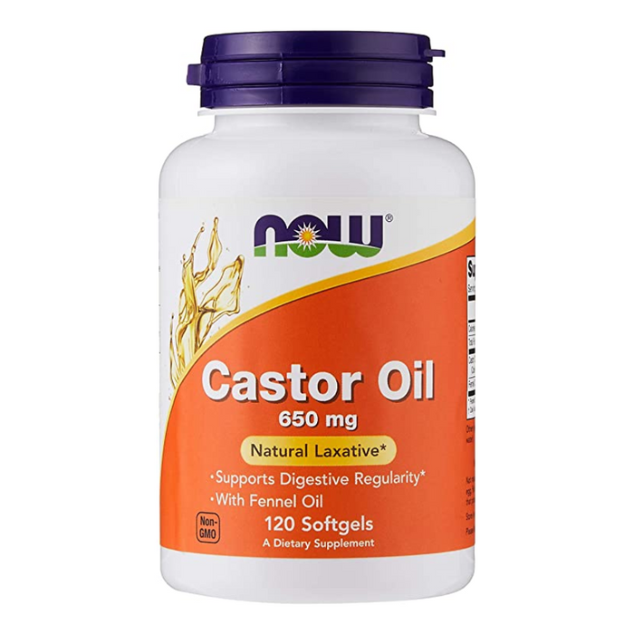 Castor Oil 650mg with Fennel Oil 120 Softgels Now Foods