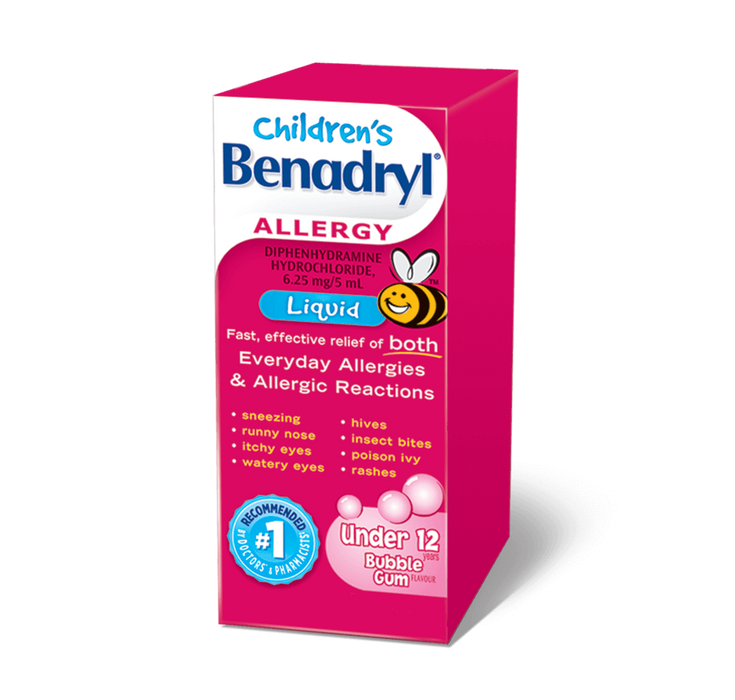 Children's Benadryl Allergy Relief 100ml Liquid Bubble Gum Flavour