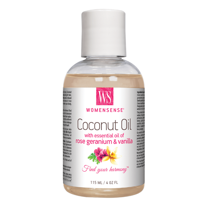 Coconut Oil with Rose Geranium & Vanilla Essential Oil 115ml Womensense