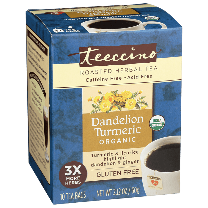 Organic Dandelion Turmeric Herbal Tea 10 Bags Teeccino