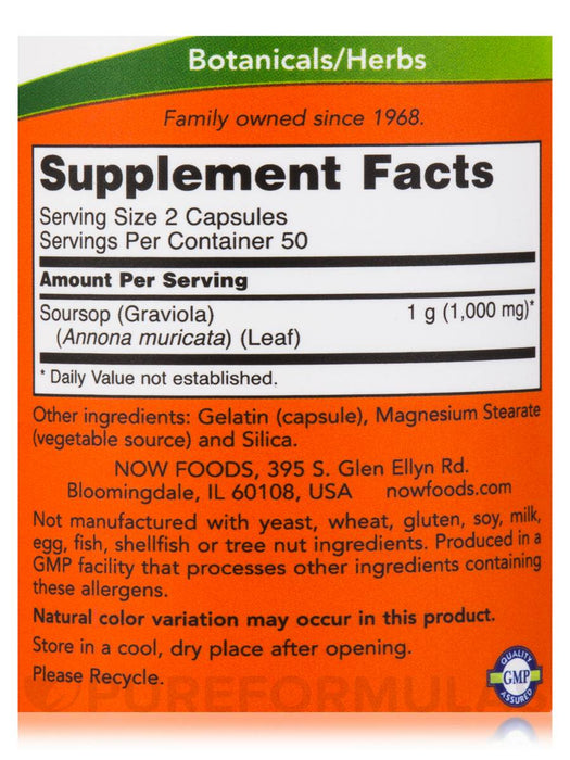 Graviola 500mg 100 Capsules Now Foods