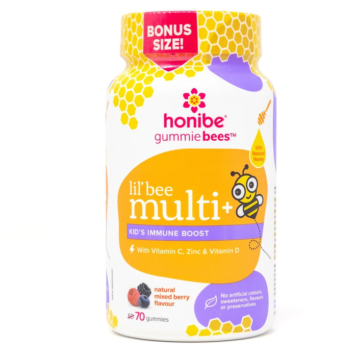 Honibe Lil’ Bee Multi+ Kid’s Immune Boost With Vitamin C, Zinc & Vitamin D Mixed Berry Flavour 70 Gummies