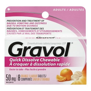 Gravol Quick Dissolve Chewable Orange Flavour