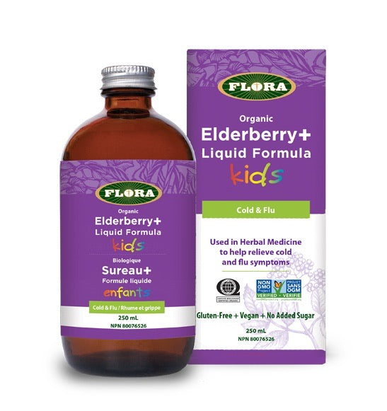Flora Organic Elderberry+ Liquid Formula Kids Cold & Flu 250ml