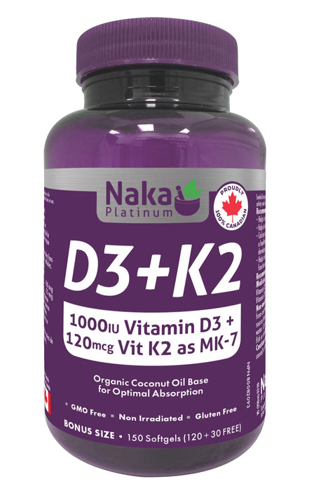 Naka D3 + K2 1000IU / 120mcg 150 Softgels