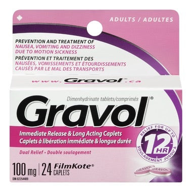 Gravol Immediate Release & Long Acting Caplets 100mg of (24)