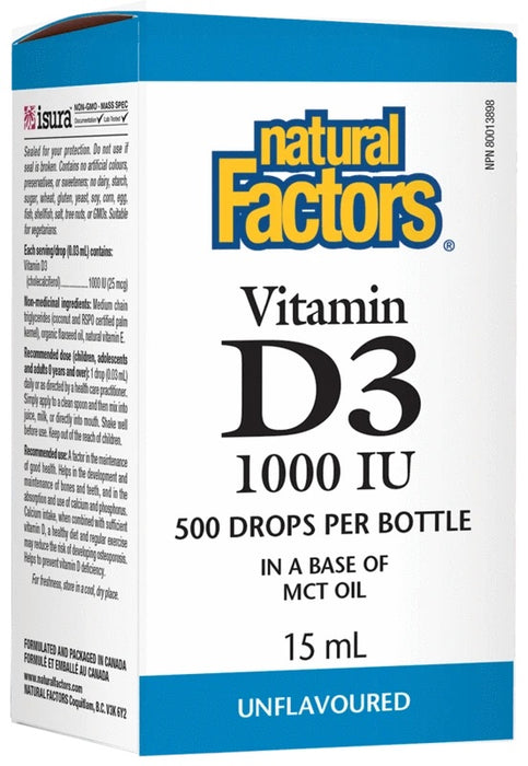 Natural Factors Vitamin D3 Drops 1000IU 15ml