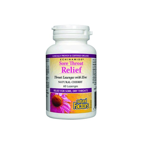 Natural Factors Sore Throat Relief Lozenges with Zinc