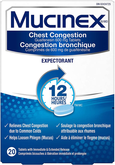 Mucinex Chest Congestion 600mg 20 Tablets with Immediate & Extended Release