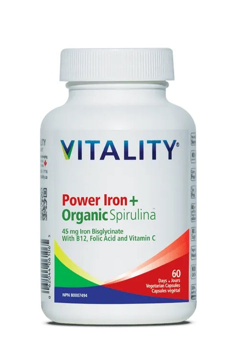 Vitality Power Iron+ Organic Spirulina 45mg 60 Caps