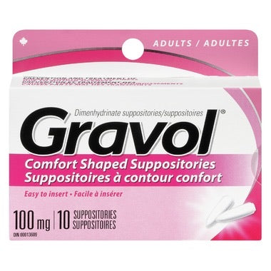 Gravol Comfort Shaped Suppositories 100mg (10)