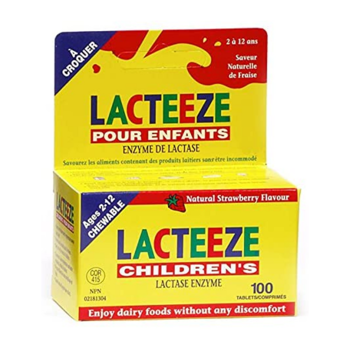 Lacteeze Children's Lactase Enzyme 100 Strawberry Flavoured Tablets