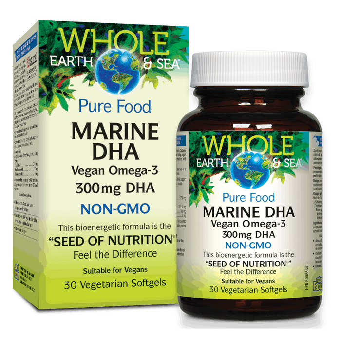 Pure Food Marine DHA Vegan Omega-3 30 Softgels Whole Earth and Sea