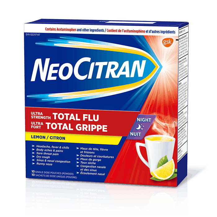 Neo Citran Extra Strength Total Flu Nighttime Relief 10 Packets