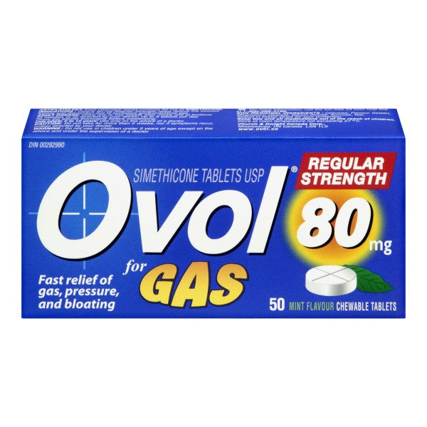 Ovol for Gas 80mg Simethicone Tablets 50 Mint Flavoured Tablets