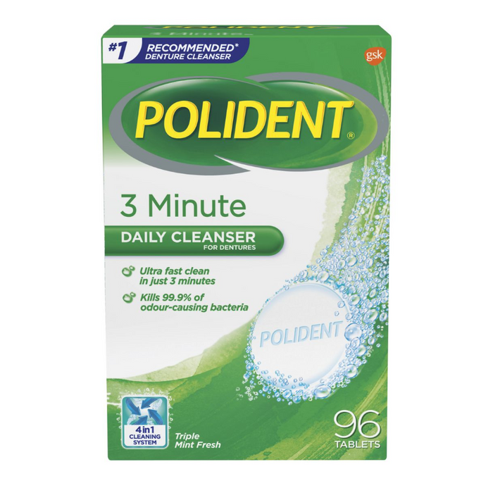 Polident 3 Minute Daily Cleanser for Dentures 96 Tablets