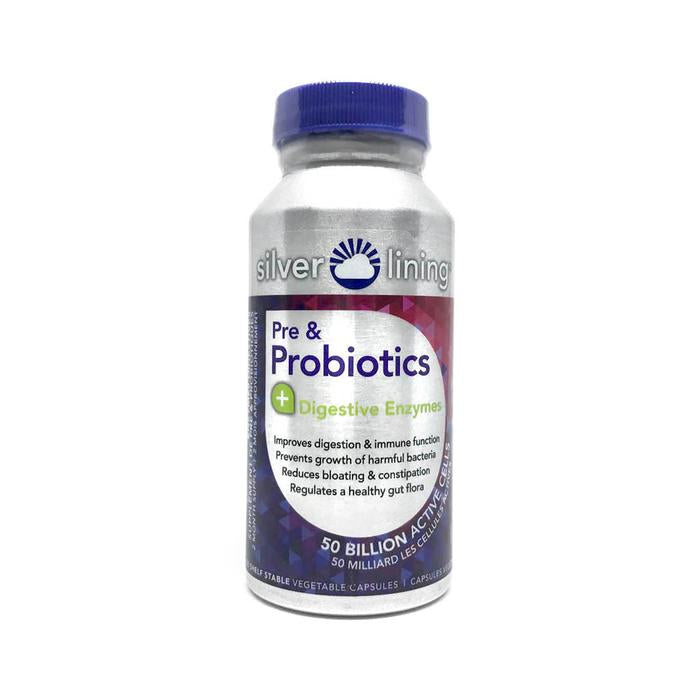 Pre and Probiotic Digestive Enzymes (50 Billion) 120 Capsules Silver Lining