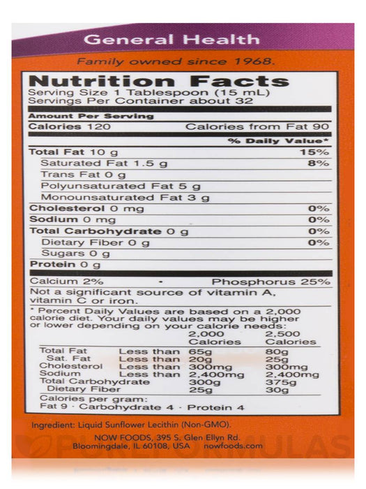 Sunflower Lecithin 473ml Now Foods