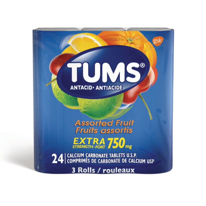 Tums Extra Strength Antacid 24 Assorted Fruit Flavoured Chewable Tablets