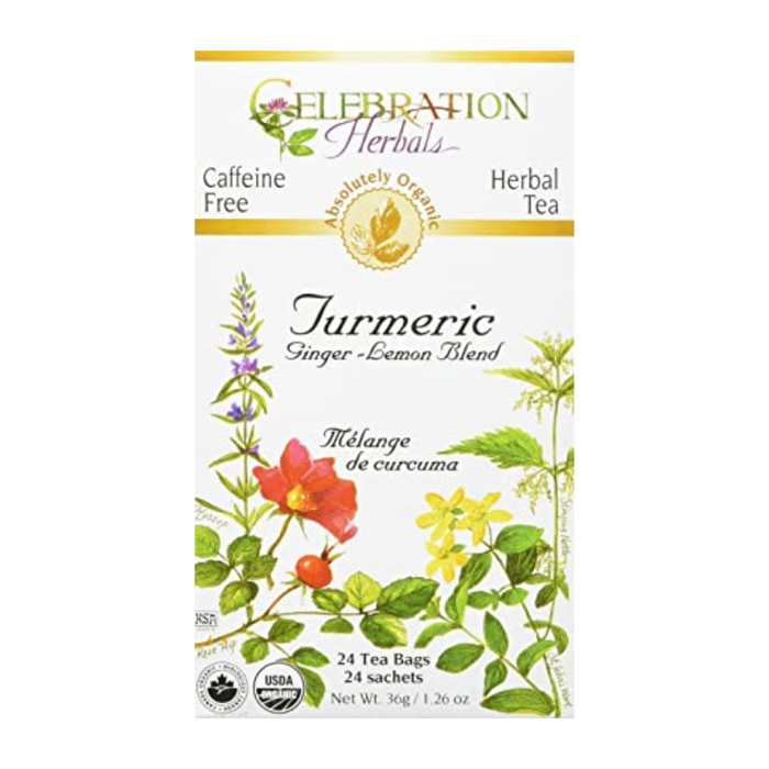 Turmeric Ginger Lemon Blend Herbal Tea 24 Tea Bags Celebration Herbals